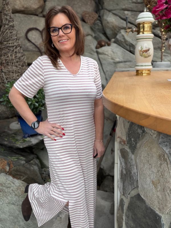 Stripe lurex kjole rose