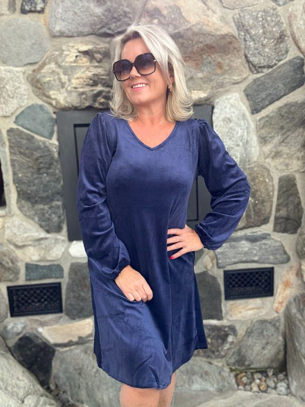 Velour kjole navy