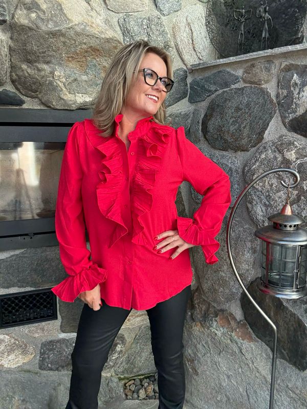 Plisse bluse rød