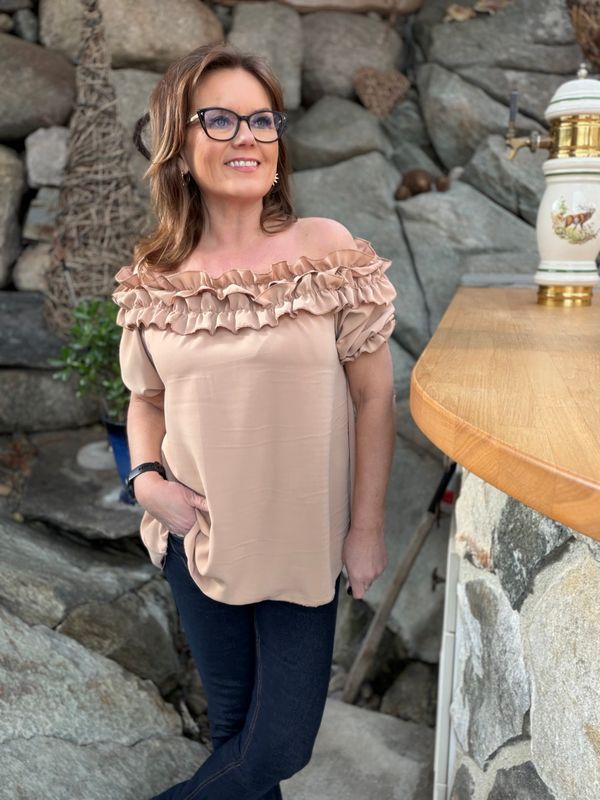 Gibson blouse korte ermer sand