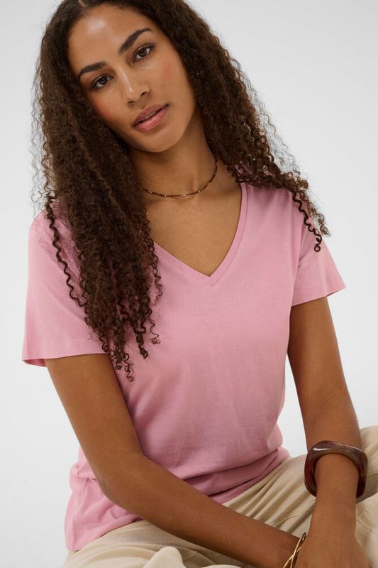 Naia Deep V-neck T-Shirt Pink