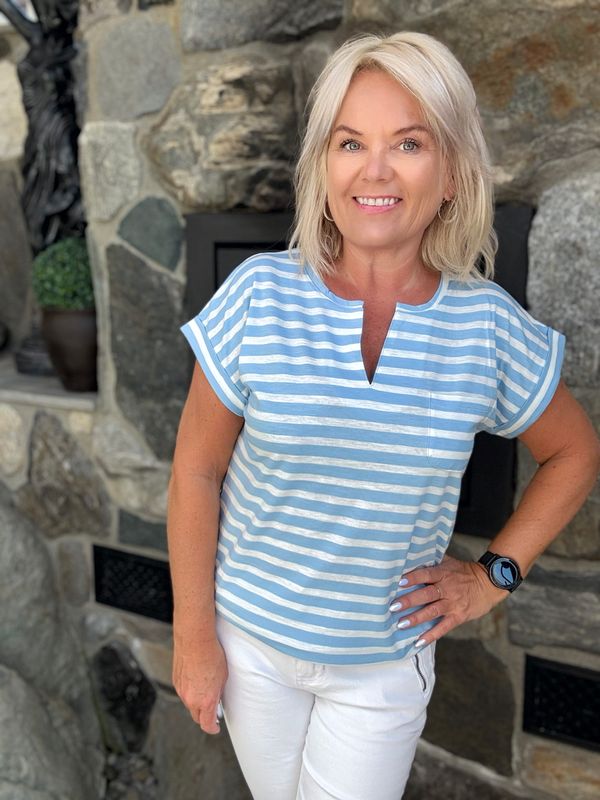 Viva t-shirt striper lys blå