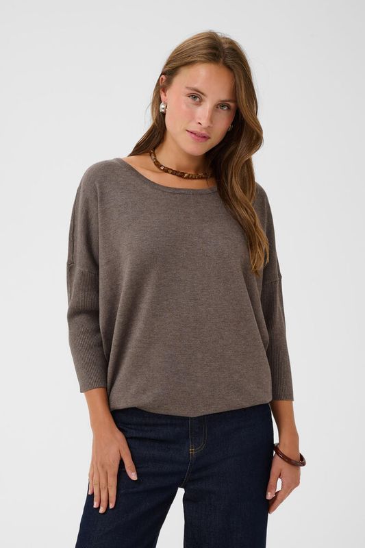 MilaSZ R-Neck Pullover  Mink Melange - Brown